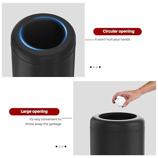 Black BathroomTrash can,10L/2.6GAL,Open Top Wastebasket Bin,Garbage Can for Bathroom,Living Room,Office,Kitchen,Bedroom,Hotel (Black)