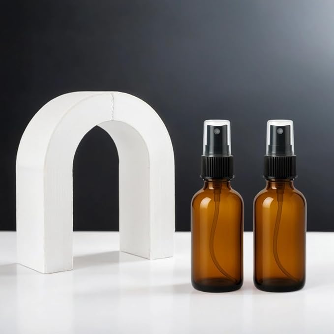 2 Oz Pack of 2 Glass Spray Bottles-Use to Store for Essential Oils, Perfumes,Face Mist, Fragrances, Water Size, Amber Glass Spray