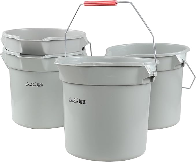 4 Packs 14 Quart Commercial Cleaning Pail, Round Utility Bucket with Handle, Plastic Water Container Cleaning Bucket