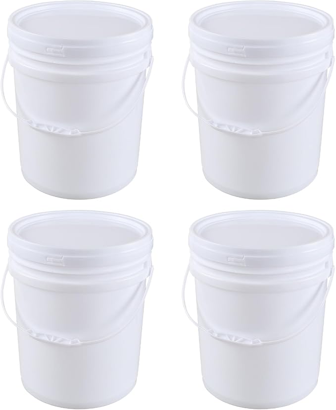 4-Pack 7 Gallon White Plastic Bucket Pail Container with Lid, Food Storage Bucket Pail with Handles
