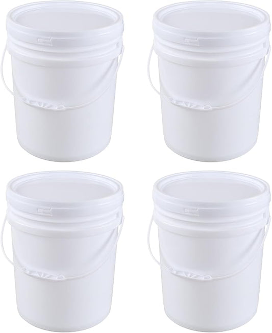 4-Pack 7 Gallon White Plastic Bucket Pail Container with Lid, Food Storage Bucket Pail with Handles
