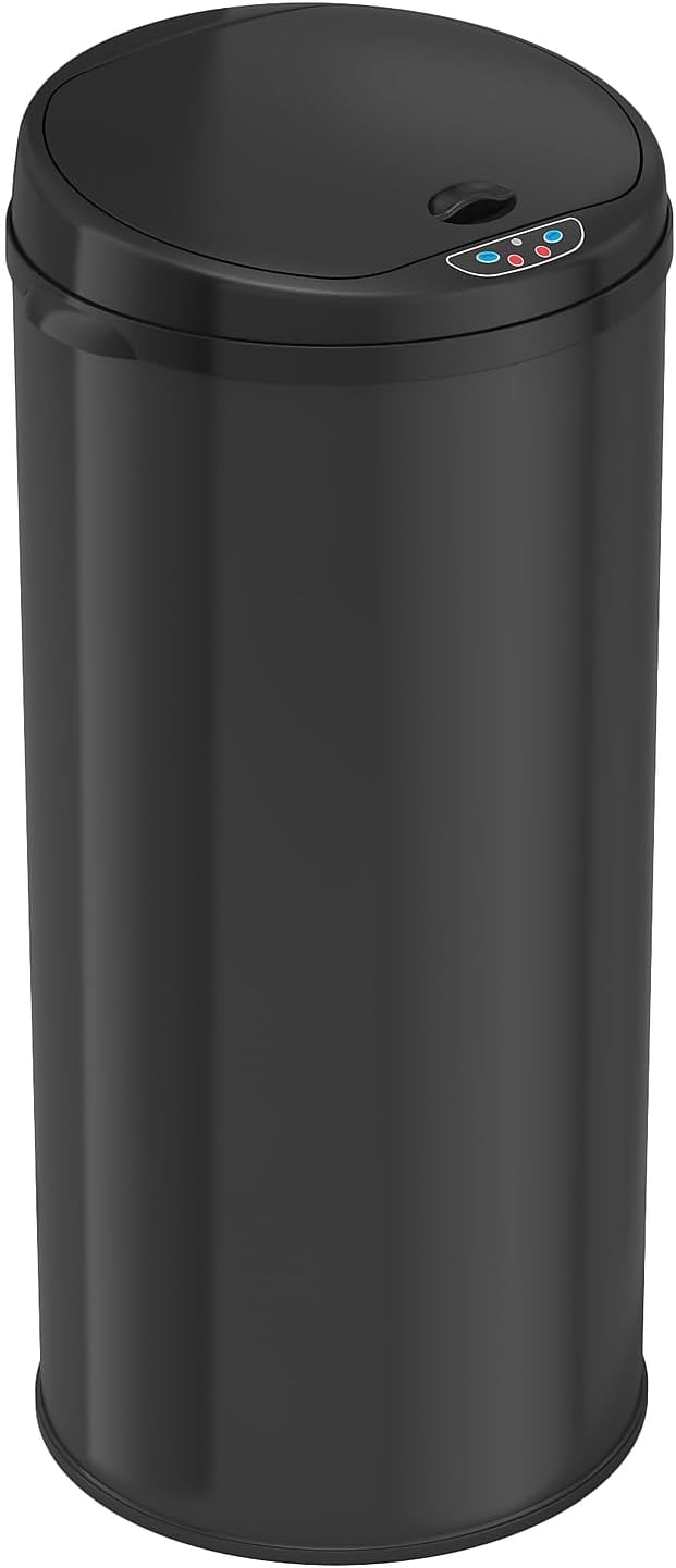 iTouchless 50 Liter / 13 Gallon Sensor Kitchen Trash Can with Odor Filter – Slim Round Black Stainless Steel Automatic Garbage Recycling Bin for Home, Office, Business, Garage