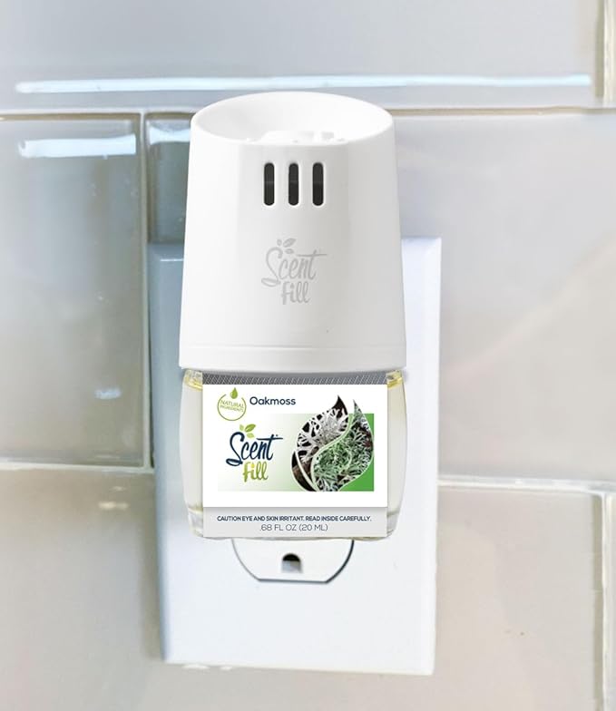 Scent Fill Oakmoss Plug in Air Freshener Starter Kit, 2 Refills + Diffuser