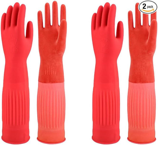 North Tower Rubber Gloves Kitchen Cleaning For Washing Dishing Kithchen, warmming Heat Resistant Dishwashing Gloves,18",2 Pairs Small