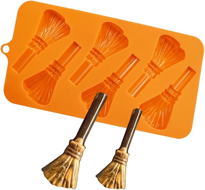 mostsom Chocolate Mold Halloween Molds Silicone for Chocolate 3D Halloween Chocolate Candy Gummy Mold Broom Shapes Mold (J_8.88X4.56X0.6 inch)