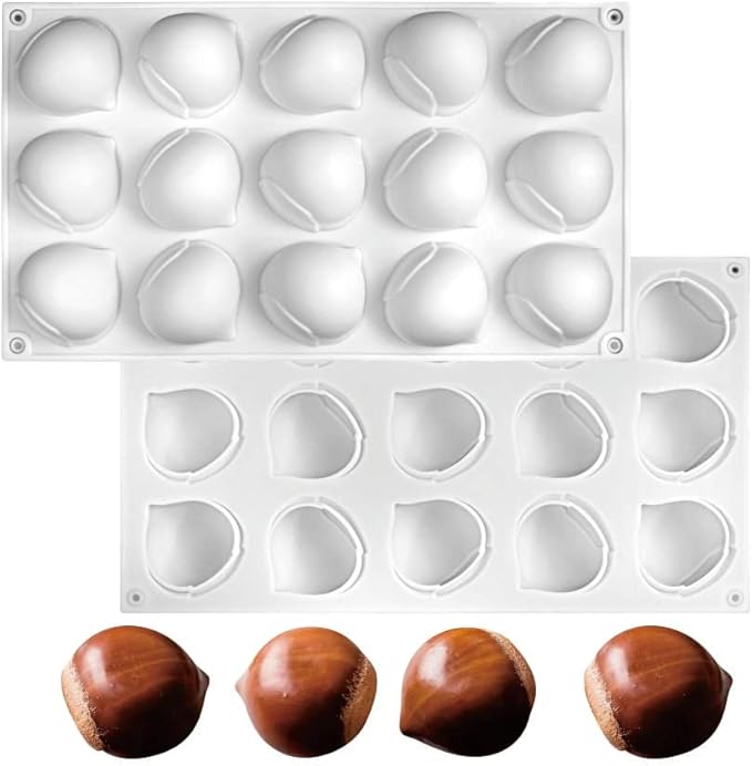 mostsom Mini Chestnut-Shaped Silicone Mold, 15 Cavity Non-Stick Gummy Mold for Chocolate, Fondant, Candy, Biscuits, Cookie, Jelly (Chestnut A)