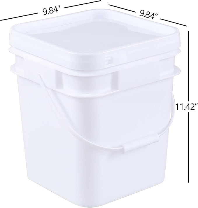 Zopnny 3 Gallon Square Food Grade Bucket Pail with Lid, Multifunctional Industrial Bucket Container for Storing Dry Food Charcoal Camping Fishing (Pack of 4)