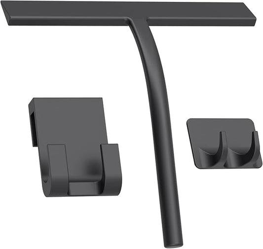 Squeegee, Matte Black 9 inch, Streak Free Cleaning, Shower Squeegee for Glass Doors, Bathroom, Shower Doors, Mirrors, Tiles and Car Windows,Silicone Squeegees,Shower Cleaner with 2 Hooks.