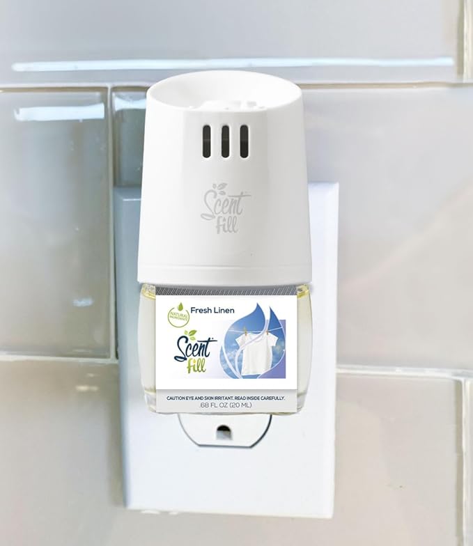 Scent Fill Fresh Linen Plug in Air Freshener, Scented Oil Refills, 2 Refills + Diffuser