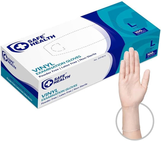 Safe Health Vinyl Exam Disposable Gloves, Free of Latex & Powder, Clear, 3.5 Mil, Medical Grade