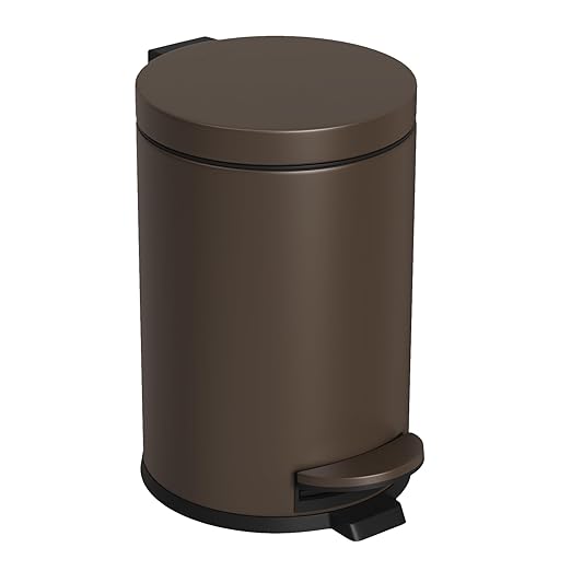 Cesun 1.2 Gallons Small Brown Trash Can, Bathroom Garbage Can with Lid and Foot Pedal, Mini Round Wastebasket for Bathroom, Bedroom, Office, 4.5 Liters / 1.2 Gallons, Brown
