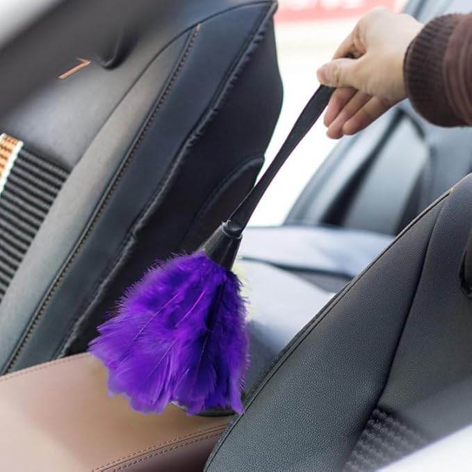 Turkey Feather Dusters for Cleaning Home Blinds Kitchen car Office, Eco-Friendly Reusable （2 pcs Purple）