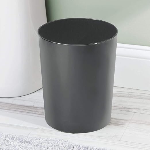 mDesign Round Metal Small 1.7 Gallon Recycle Trash Can Wastebasket, Garbage Container Bin for Bathrooms, Kitchen, Bedroom, Home Office - Durable Stainless Steel - Mirri Collection - Graphite Gray