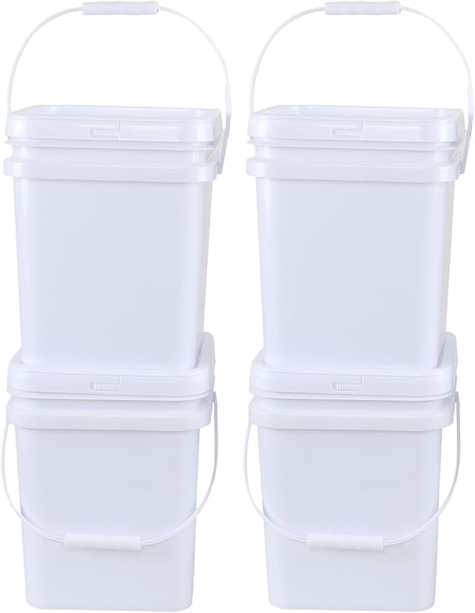 5 Gallon Plastic Bucket with Airtight Lid, BPA-Free Food Grade Bucket, All Purpose Pail, White, 4 Count
