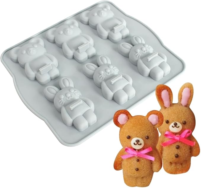 Candy Animal Silicone Mold Rabbit Bear Shape Chocolate Soap Cake Decorating DIY Kitchenware Bakeware Ice Mold Baking Tools (Rabbit Bear R_7.92 X7 X0.76 inch)