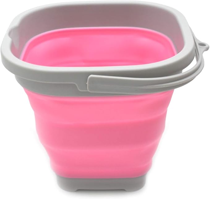 SAMMART 2.6L (0.68 Gallon) Super Mini Sqare Collapsible Plastic Bucket - Foldable Square Tub - Portable Fishing Water Pail - Space Saving Outdoor Waterpot (1, Pink)