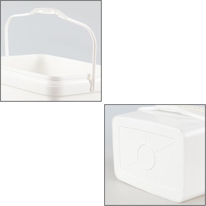 Readsky 5.2 Gallon Plastic White Rectangular Food Bucket with Lid, Small Rectangular Plastic Storge Bucket with Handle, 4 Packs