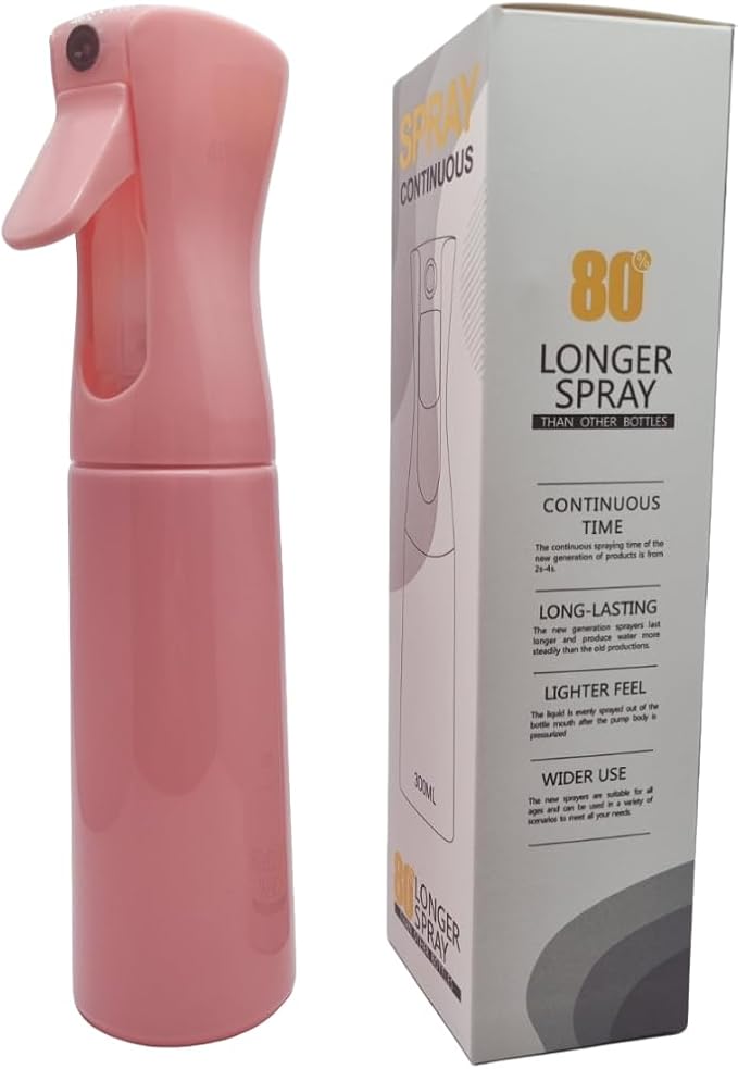 Continuous Fine Mist Spray Bottle for Hair (10.1oz / 300ml) – Ultra Fine Sprayer for Hair-Styling, Barber, Cleaning, Plants, Pets & Salons - ((Pink))
