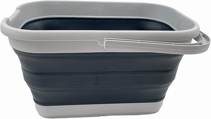 SAMMART 12L (3.1 Gallon) Collapsible Rectangular Handy Basket/Bucket/Multiuse Foldable Water Pail for Camping, Fishing (Slate Grey)