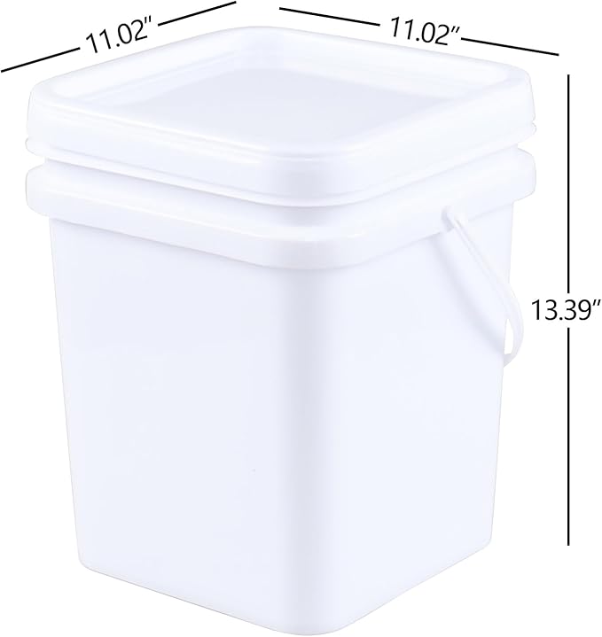 Plastic Bucket with Airtight Lid/Comfortable Handle, Heavy Duty White Pails Buckets for Storage (5 Gallon, 4 Pack)
