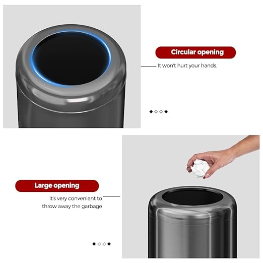 10L/2.6Gal Brushed Stainless Steel Trash can,Open Top Wastebasket Bin,Garbage Can for Bathroom,Living Room,Office,Kitchen,Bedroom,Hotel (Black Gold)