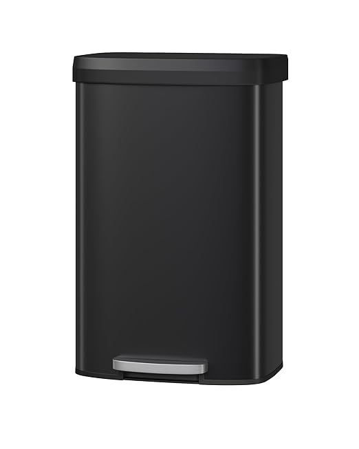 Garvee 21 Gallon / 80 Liter Metal Trash Can with Lid, Large Garbage Can for Kitchen, Rustproof Step-on Kitchen Metal Trash Bin with Liner Rim, Rear Handle, Soft Close Plastic Lid, Black