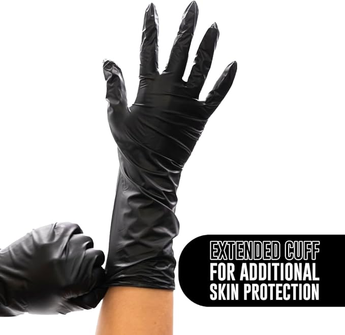 Colortrak Extended Cuff Black Vinyl Disposable Gloves - Non-Latex, Powder-Free, Odor-Free, Extra Coverage for Protection