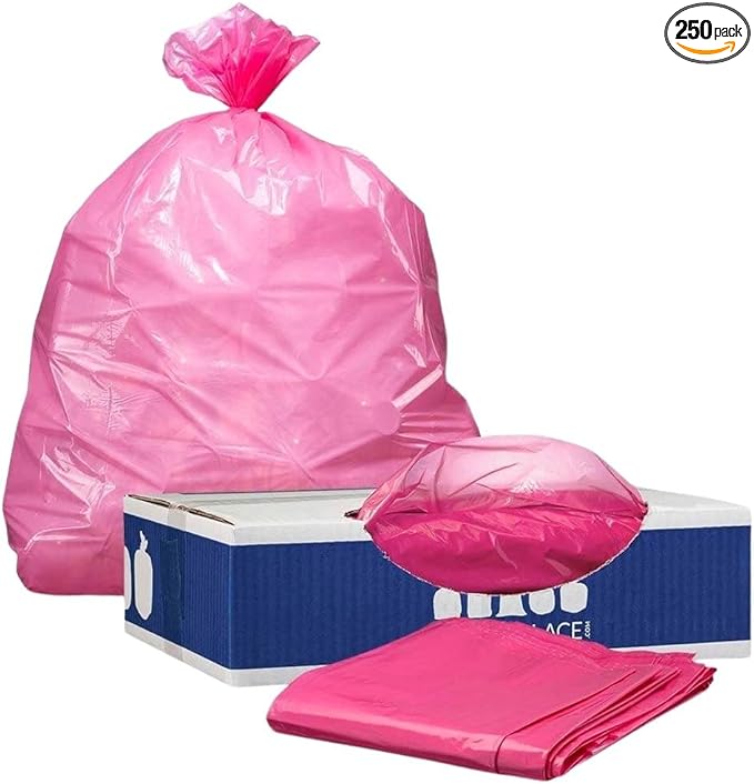 Plasticplace 12-16 Gallon Trash Bags │ 1.2 Mil │ Pink Garbage Can Liners │ 24” x 31” (250 Count)