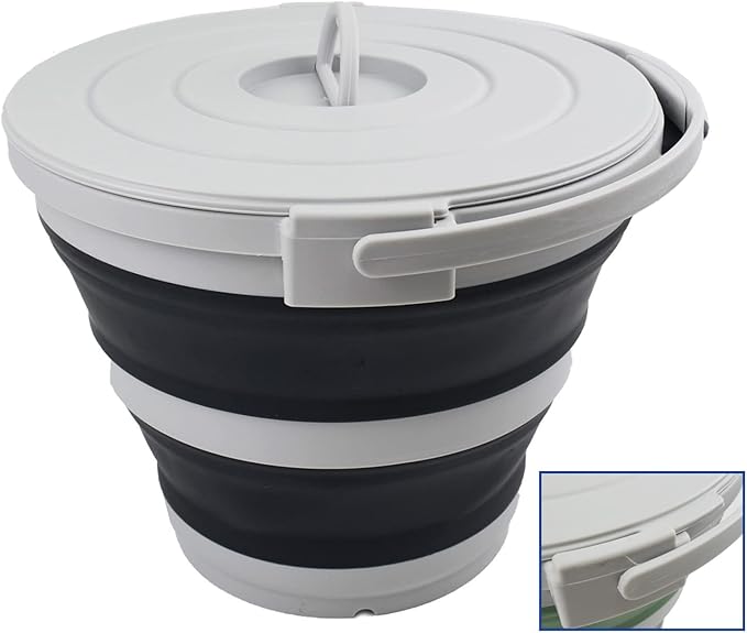 SAMMART 10L (2.64Gallon) Collapsible Fishing Bucket with Locking Lid - Portable Plastic Water Pail - Space Saving Outdoor Waterpot - Trunk Organizer for All Types of Vehicles (Grey/Slate Grey)