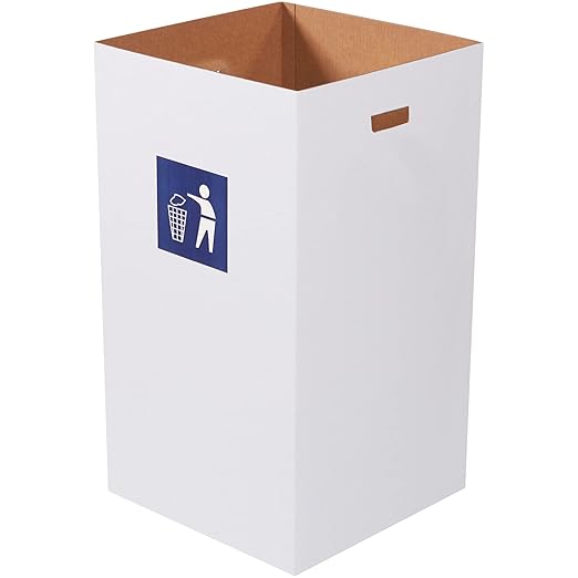 BOX USA Cardboard Trash Cans and Recycling Bins, 50 Gallon 18" L x 18" W x 36" H (10-Pack) Reusable or Disposable Pop Up Garbage Boxes for Parties, Outdoor Events, Heavy Duty, Waste