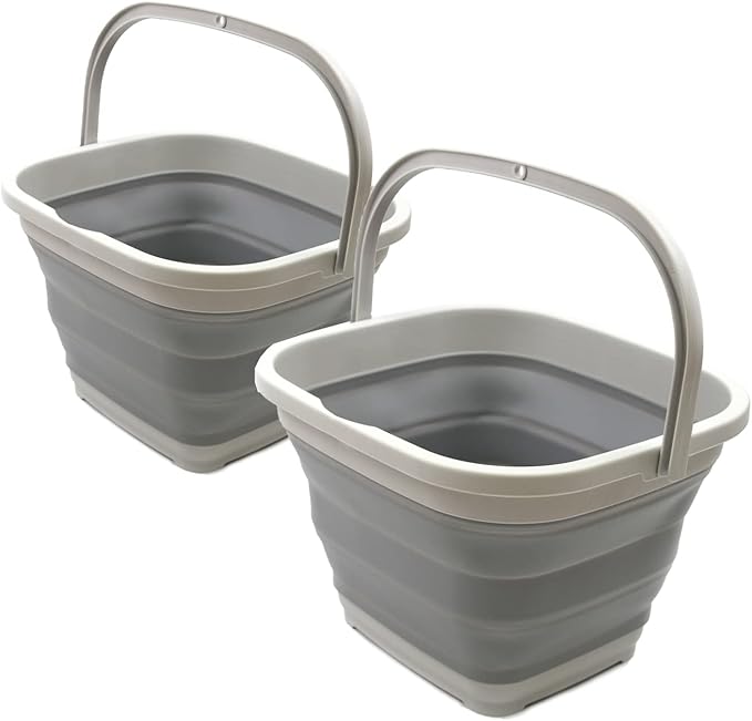 SAMMART Set of 2-11L (2.9 Gallon) Collapsible Rectangular Handy Basket/Bucket (2, Grey)