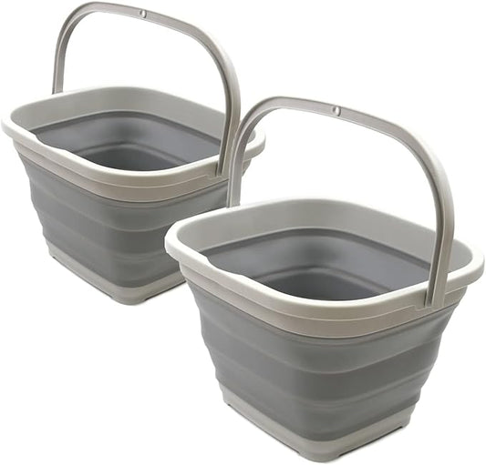 SAMMART Set of 2-11L (2.9 Gallon) Collapsible Rectangular Handy Basket/Bucket (2, Grey)