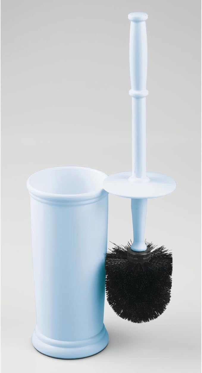 mDesign Toilet Bowl Brush and Holder - Covered Bathroom Toilet Brush - Standing Toilet Bowl Scrubber in Modern Holder - Space Saving, Deep Cleaning Brush for Toilet - Hyde Collection - Light Blue
