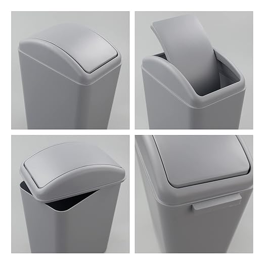 4.2 Gallon Plastic Swing Top Trash Can with Lid, Covered Swing Top Waste Basket, Gray