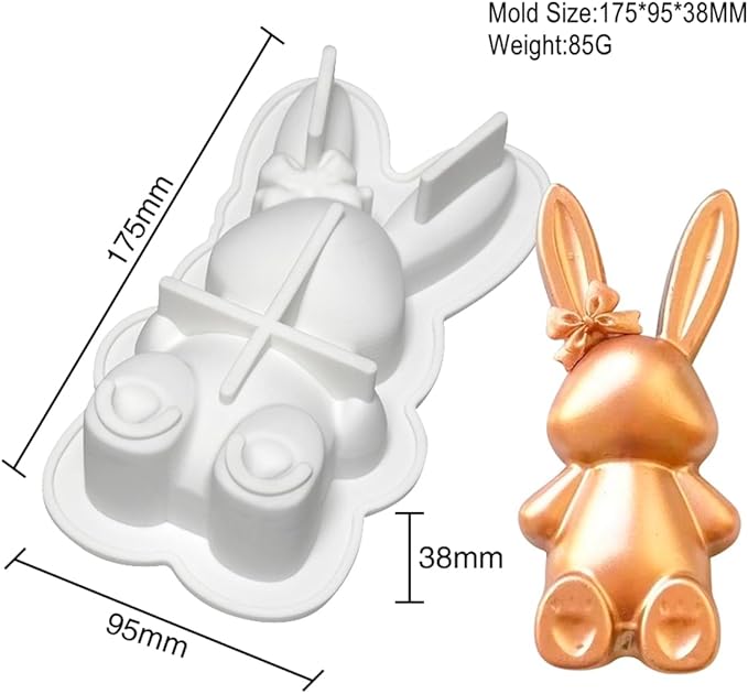 mostsom 3D Bow Bunny Silicone Candy Molds Silicone Molds for Hard Candy, Chocolate, Gummy Caramel, Ganache, Ice Cubes (Rabbit L_7x3.8x1.52inch)