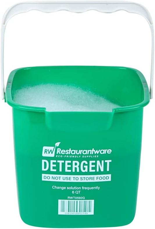 RW Clean 6 Quart Cleaning Bucket, 1 Detergent Square Bucket - With Measurements, Built-In Spout And Handle, Green Plastic Utility Bucket, For Home Or Commercial Use, - Restaurantware