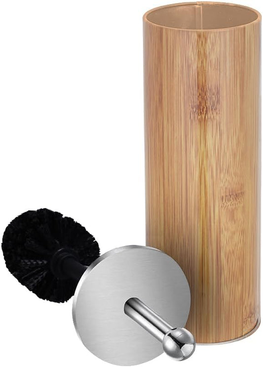 Rustic Deep & Sturdy Toilet Bowl Brush with Holder - Metal Bowl Brush- Durable Scrubbing - Toilet Cleaners - Household Essentials - Bathroom Cleaner - Wooden Look, Natural