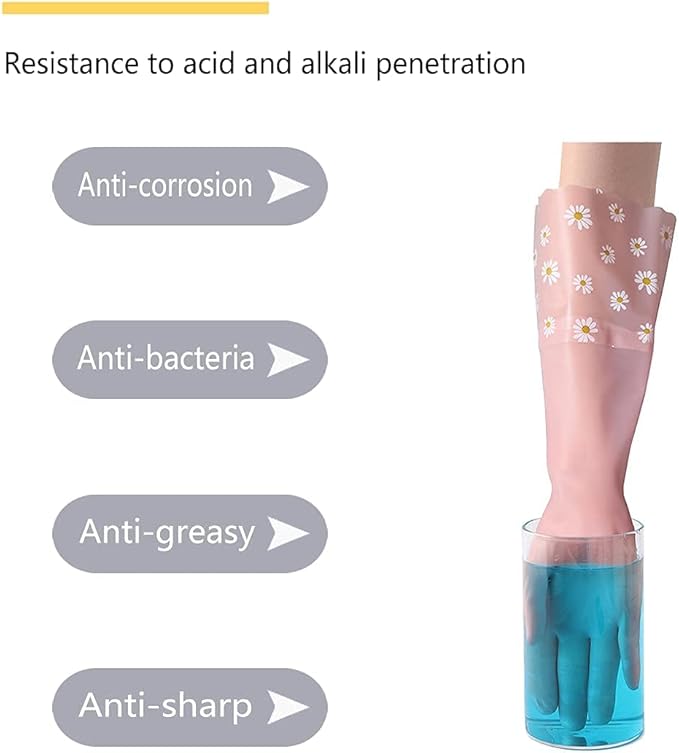 KAQ Dishwashing Gloves - 3 Pairs Reusable Non-Slip Rubber Kitchen Gardening Household Gloves