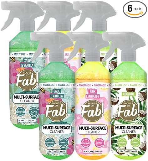 HOUSE OF FAB! Multi Surface Cleaner Spray, Fragranced Multi Use, All Purpose Cleaning Spray, All Purpose Cleaner, Effectively Cleans Surfaces, 25.4 FL OZ, 6 Pack, Sweet