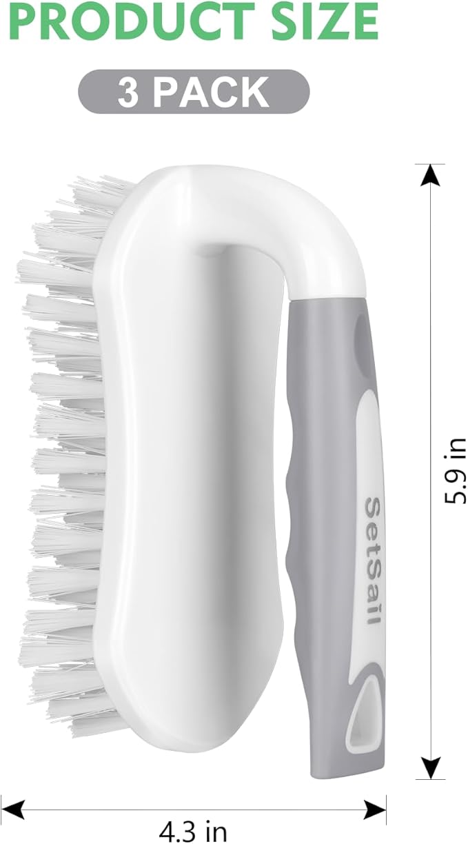 SetSail Scrub Brush, Heavy-Duty Scrub Brushes for Cleaning with Stiff Bristles Cleaning Brush for Shower, Bathroom, Carpet, Kitchen and Bathtub Scrubber - 3 Pack