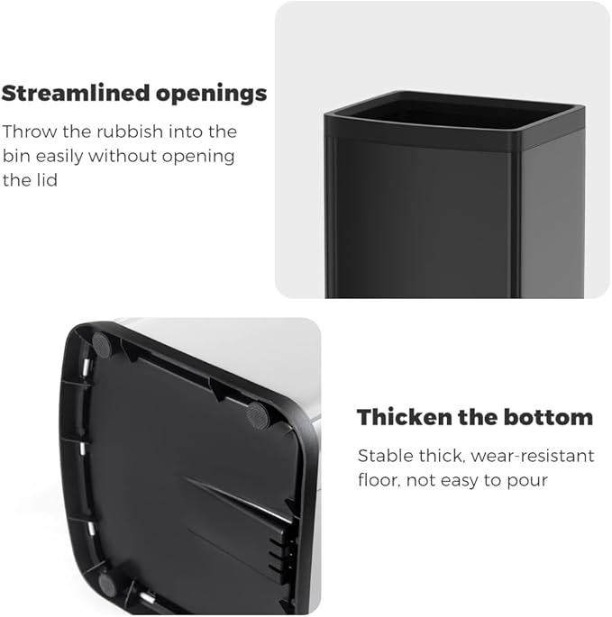 25L/6GALSquare Kitchen Trash can,Black Metal Trash Can for Bathroom,Black Stainless Steel Trash can for Kitchen,Commercial,Detached House (6.6gallon Black)