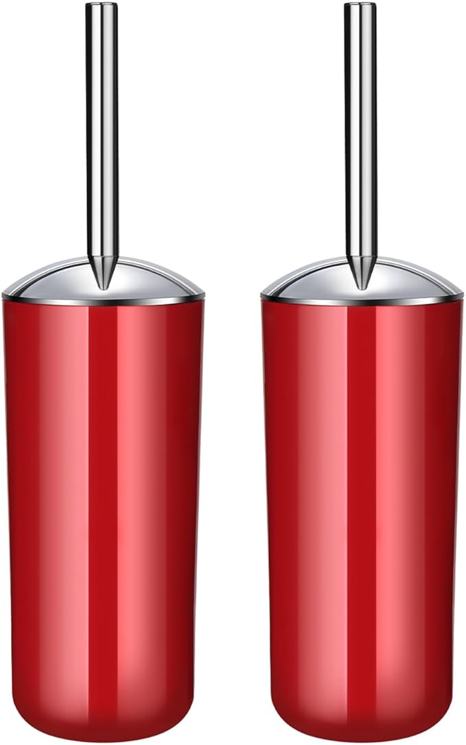Red Toilet Brush and Holder Set, 2 Pack – Toilet Brush Red with Stainless Steel Handle, Non-Scratch Bristles, Compact and Drip-Free, Toilet Bowl Brush for Bathroom and Home Use
