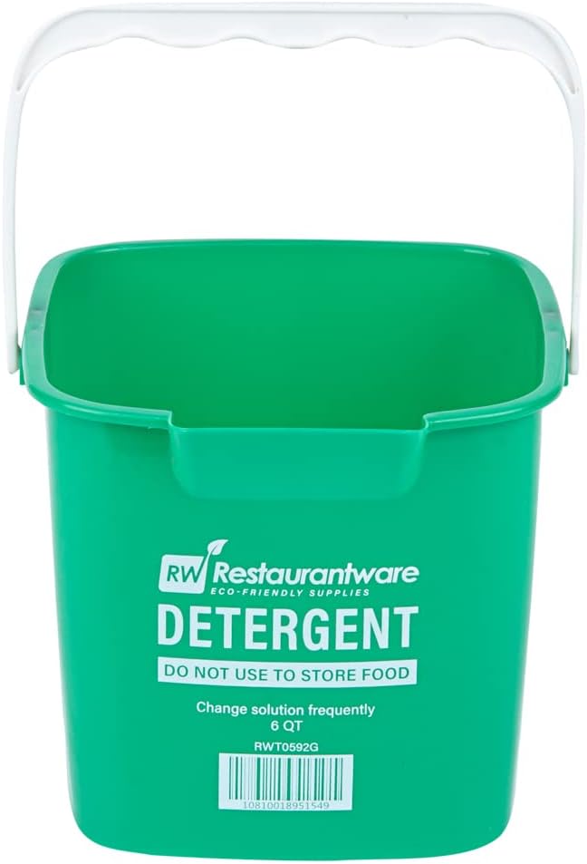RW Clean 6 Quart Cleaning Bucket, 1 Detergent Square Bucket - With Measurements, Built-In Spout And Handle, Green Plastic Utility Bucket, For Home Or Commercial Use, - Restaurantware