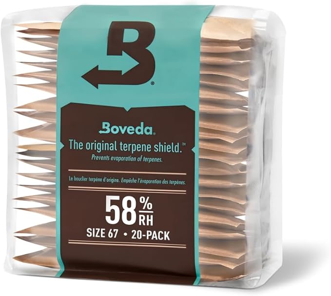 Boveda 58% Two-Way Humidity Control Packs For Storing 1 lb – Size 67 – 20 Pack – Moisture Absorbers for Storage Containers – Humidifier Packs – Hydration Packets in Resealable Bag