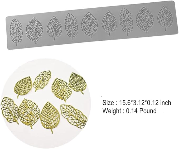 3D Hollow Leaf Fondant Lace Mold Multi Leaves Flower Candy Mold Chocolate Sugar Craft Cake Decoration Cupcake Top (J Leaf_15.6 * 3.12 * 0.12inch)