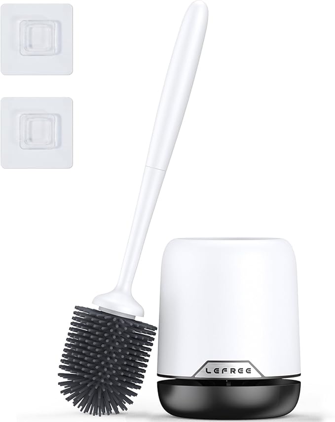 Lefree Silicone Toilet Brush,Rubber Toilet Bowl Brush and Holder Set with Ventilated Holder, Toilet Cleaner Brush for Bathroom,Floor Standing & Wall Mounted Toilet Scrubber Without Drilling