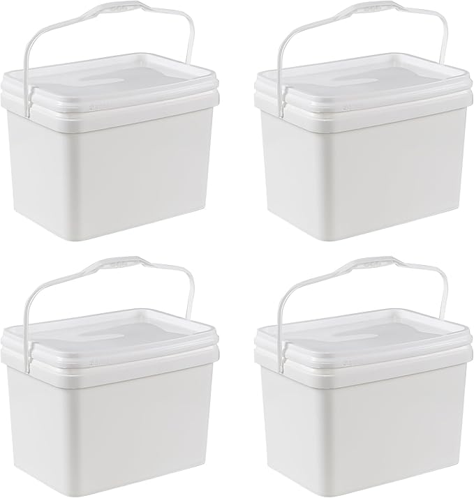 Parlynie 5 Gallon Plastic Bucket Pail Food Grade BPA Free with Air Tight Lid(Pack of 4, White)