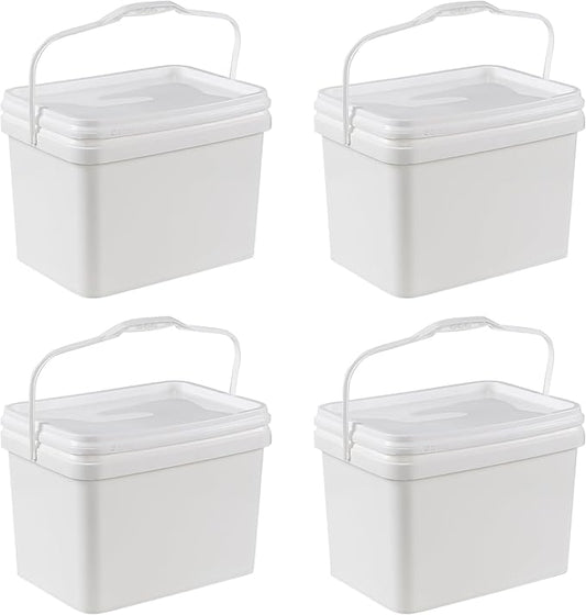 Parlynie 5 Gallon Plastic Bucket Pail Food Grade BPA Free with Air Tight Lid(Pack of 4, White)