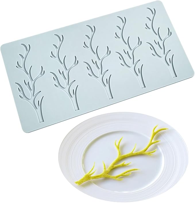 TUKE Tuile Mold 3D Branch Molds Silicone Tuile Fondant Molds Hollow Candy Lace Silicone Molds for Baking, Polymer Clay, Sugar Craft Dessert Cupcake Cake Decorating (Branch_9.52x4.92x0.12inch)
