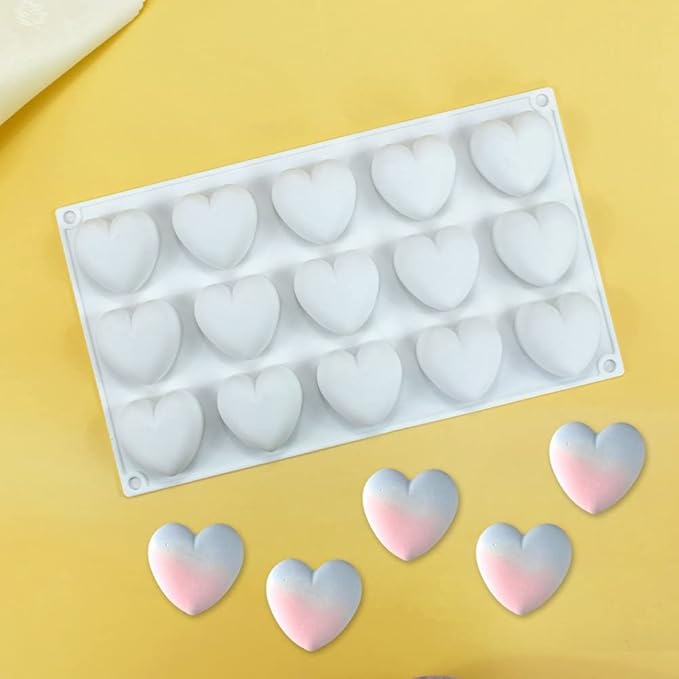 mostsom 15 Grid Heart Shaped Silicone Molds Cake Chocolate Mold Silicone Baking Pan Mold for DIY Cake Mousse Dessert Mould for Candy Fondant Ice Cream Soap Cupcake Cheesecake Jelly (Heart D)